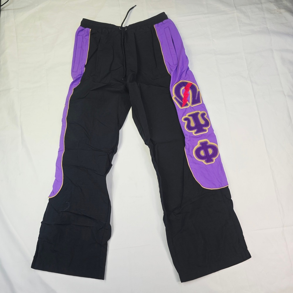 Omega Psi Phi Fraternity Track Pants Mens Medium Black Purple Greek Letters